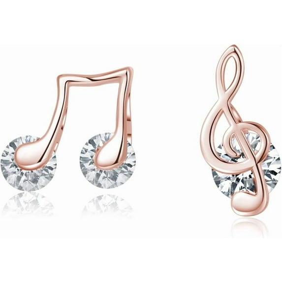 925 Sterling Silver CZ Musical Note Stud Earrings for Women Teens Music Earrings Studs for Music Lovers