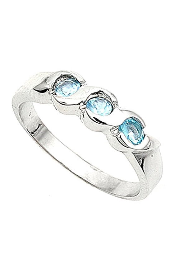 .925 Sterling Silver CZ Pinky or Right hand 3 stone ring Aqua (1)
