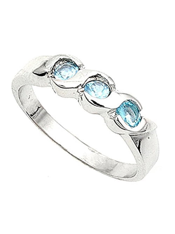 .925 Sterling Silver CZ Pinky or Right hand 3 stone ring Aqua (3)