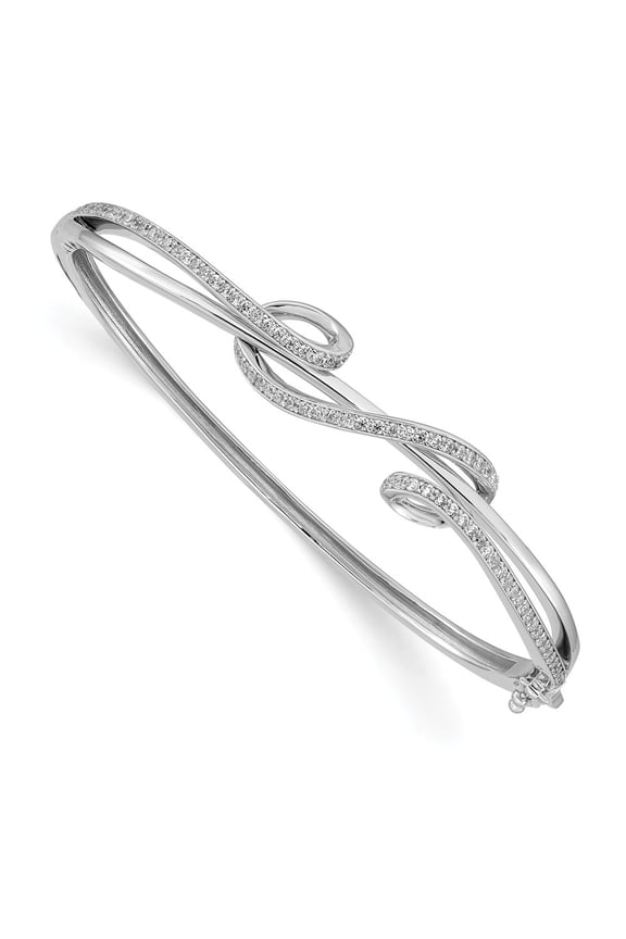 925 Sterling Silver CZ Polished Bangle; for Adults and Teens; for Women and Men