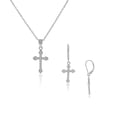 thumbnail image 1 of 925 Sterling Silver CZ Religious Cross Pendant Necklace Dangle Drop Earrings Set, 18" and 1", 1 of 2