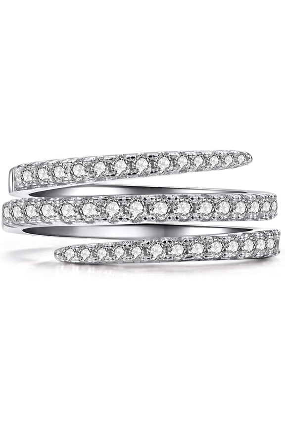 925 Sterling Silver CZ Simulated Diamond Stackable Ring Eternity Bands Triplex Row Simulated Round Brilliant Cut Diamond or Moissanites Unisex Wedding Statement Ring (7#)