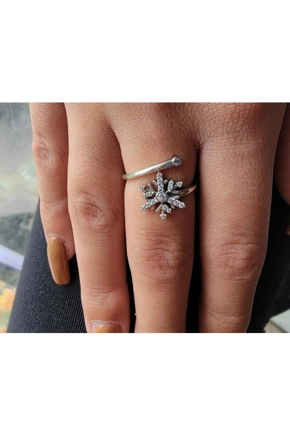 .925 Sterling Silver CZ Snowflake Adjustable Ring