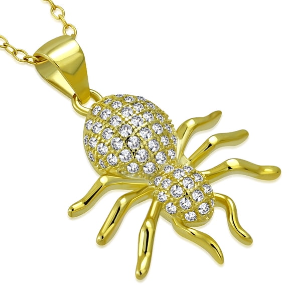 925 Sterling Silver CZ Spider Insect Pendant Necklace, 18"