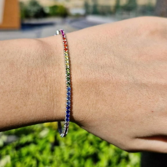 925 Sterling Silver CZ Tennis Bracelet,Dainty CZ Rainbow Bracelet,Colorrful Stone Bracelet,Dainty Bracelet , Wedding Jewelry
