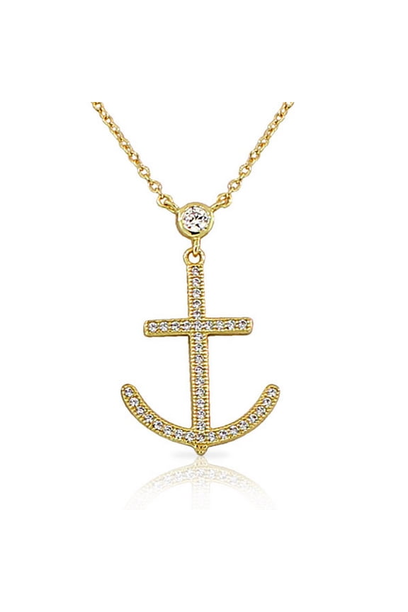 925 Sterling Silver CZ Womens Cross Anchor Pendant Necklace