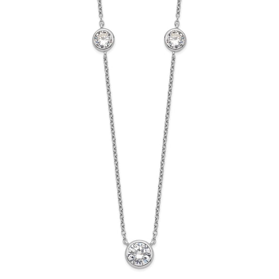925 Sterling Silver Cable Fancy Necklace Chain 3 Station CZ 18 inch 1.51 mm