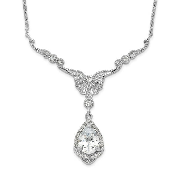 925 Sterling Silver Cable Fancy Necklace Chain Cheryl M Brilliant-cut CZ Teardrop Dangle 16 Inch with 2.25 Extender 18.25 37.5 mm