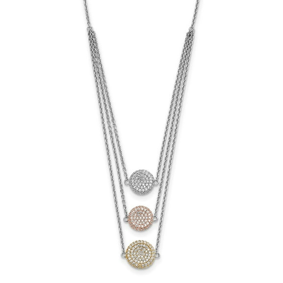 925 Sterling Silver Cable Fancy Necklace Chain Gold-plated and Rose-plated CZ w/2in ext 15 inch 1.4 mm