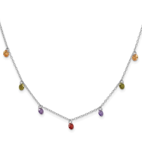 925 Sterling Silver Cable Fancy Necklace Chain Prizma Rhodium Plated 16 inch Dangling Colorful CZ with 2 Extender 18 4.07 mm