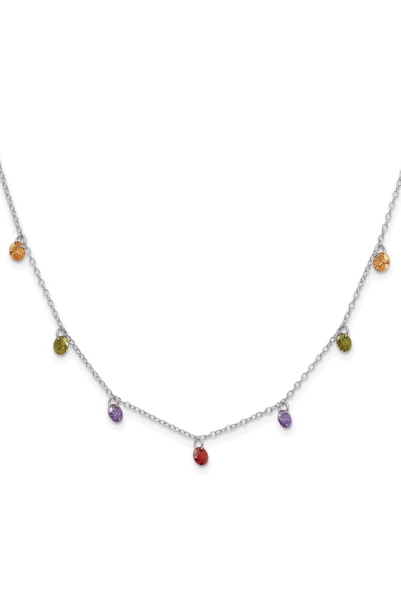 925 Sterling Silver Cable Fancy Necklace Chain Prizma Rhodium Plated 16 inch Dangling Colorful CZ with 2 Extender 18 4.07 mm