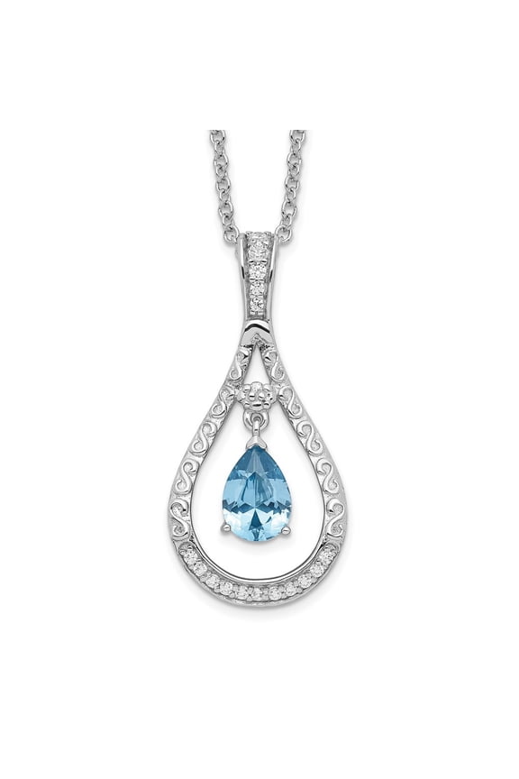 925 Sterling Silver Cable Fancy Necklace Chain Sentimental Expressions Dec. CZ Stone Never Forget Tear 18 Inch Birthstone mm
