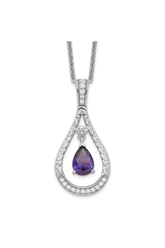 925 Sterling Silver Cable Fancy Necklace Chain Sentimental Expressions Feb. CZ Stone Never Forget Tear 18 Inch Birthstone mm