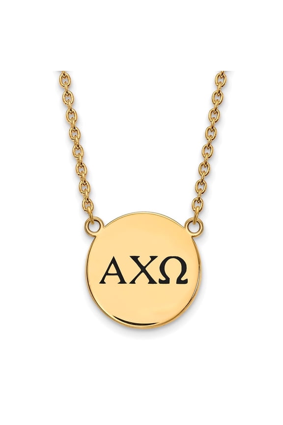 925 Sterling Silver Cable Necklace Chain Gold-plated LogoArt Alpha Chi Omega Sorority Greek Letters Large Black Enamel Pendant 18 inch 19 mm