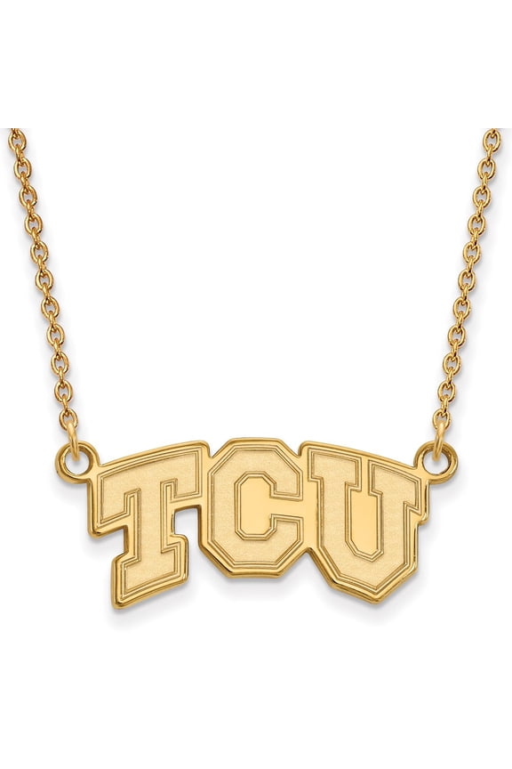 925 Sterling Silver Cable Necklace Chain Gold-plated LogoArt Texas Christian University T-C-U Small Pendant 18 inch 24 mm