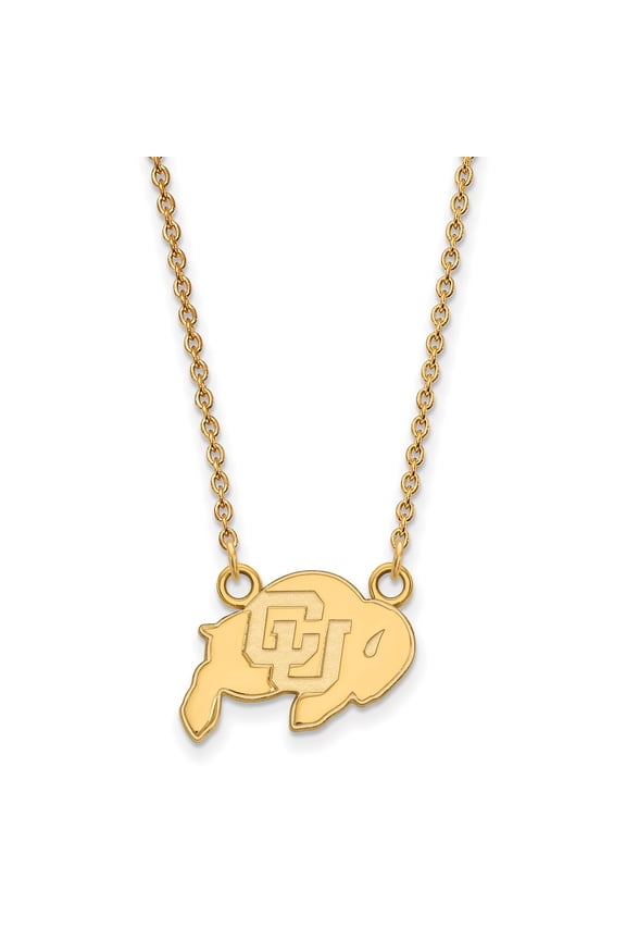 925 Sterling Silver Cable Necklace Chain Gold-plated LogoArt University of Colorado Buffalo Small Pendant 18 inch 17 mm