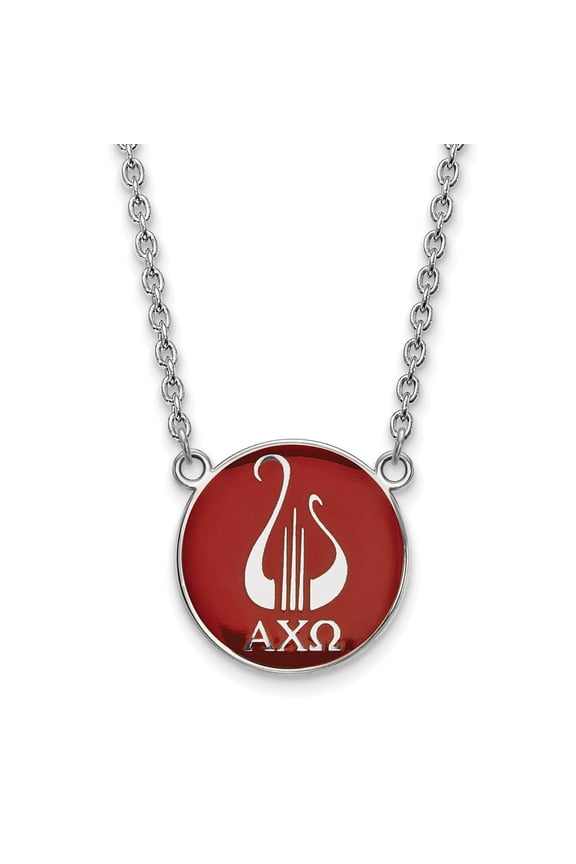 925 Sterling Silver Cable Necklace Chain LogoArt Alpha Chi Omega Sorority Symbol Large Color Enamel Pendant 18 inch 19 mm