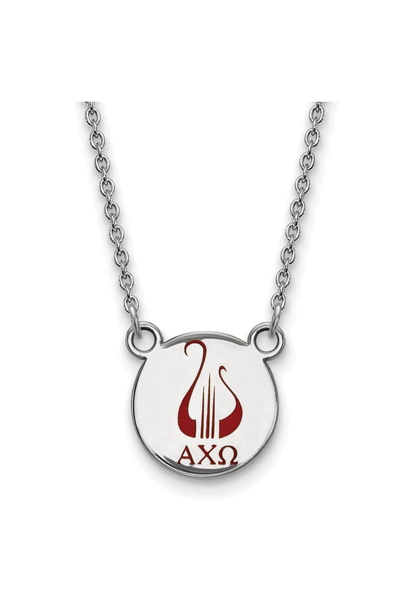925 Sterling Silver Cable Necklace Chain LogoArt Alpha Chi Omega Sorority Symbol Small Color Enamel Pendant 18 inch 12 mm