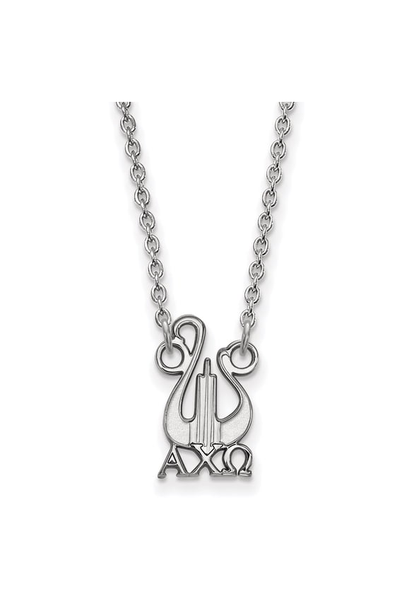925 Sterling Silver Cable Necklace Chain LogoArt Alpha Chi Omega Sorority Symbol Small Pendant 18 inch 8 mm