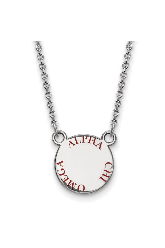 925 Sterling Silver Cable Necklace Chain LogoArt Alpha Chi Omega Sorority Text Small Color Enamel Pendant 18 inch 12 mm