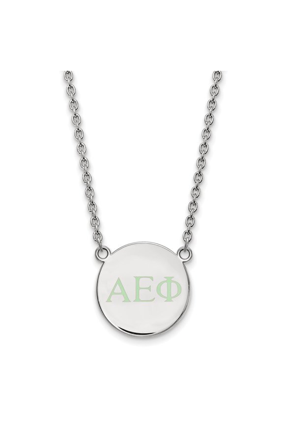 925 Sterling Silver Cable Necklace Chain LogoArt Alpha Epsilon Phi Sorority Greek Letters Small Color Enamel Pendant 18 inch