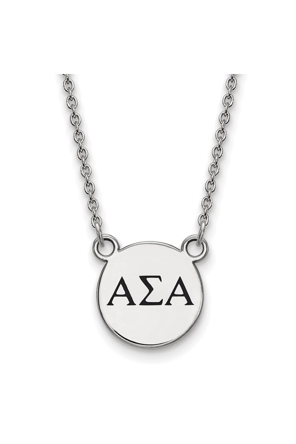925 Sterling Silver Cable Necklace Chain LogoArt Alpha Sigma Sorority Greek Letters Small Black Enamel Pendant 18 inch 12 mm