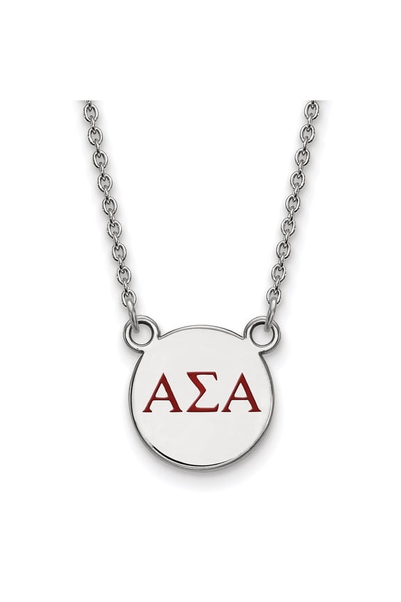 925 Sterling Silver Cable Necklace Chain LogoArt Alpha Sigma Sorority Greek Letters Small Color Enamel Pendant 18 inch 12 mm