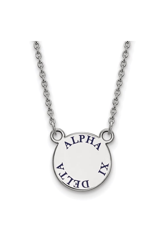 925 Sterling Silver Cable Necklace Chain LogoArt Alpha Xi Delta Sorority Text Small Color Enamel Pendant 18 inch 12 mm