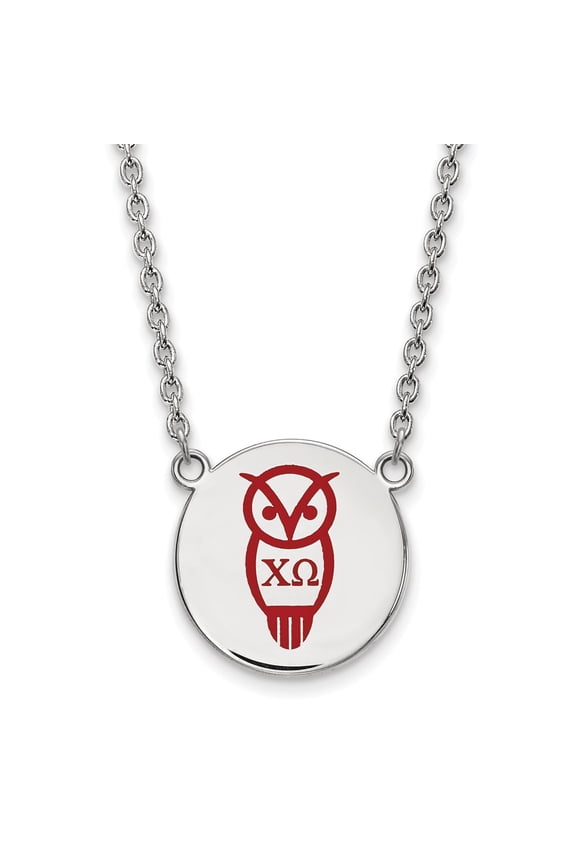 925 Sterling Silver Cable Necklace Chain LogoArt Chi Omega Sorority Symbol Large Color Enamel Pendant 18 inch 19 mm