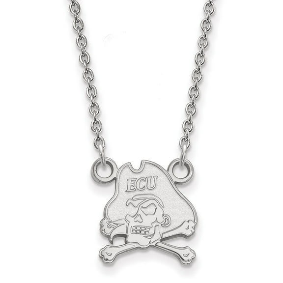 925 Sterling Silver Cable Necklace Chain LogoArt East Carolina University Pirate Small Pendant 18 inch 11 mm