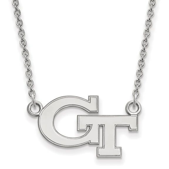 925 Sterling Silver Cable Necklace Chain LogoArt Georgia Institute of Technology G-T Small Pendant 18 inch 20 mm