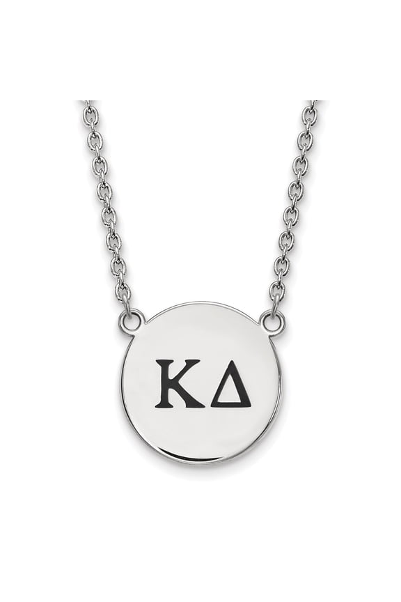 925 Sterling Silver Cable Necklace Chain LogoArt Kappa Delta Sorority Greek Letters Large Black Enamel Pendant 18 inch 19 mm