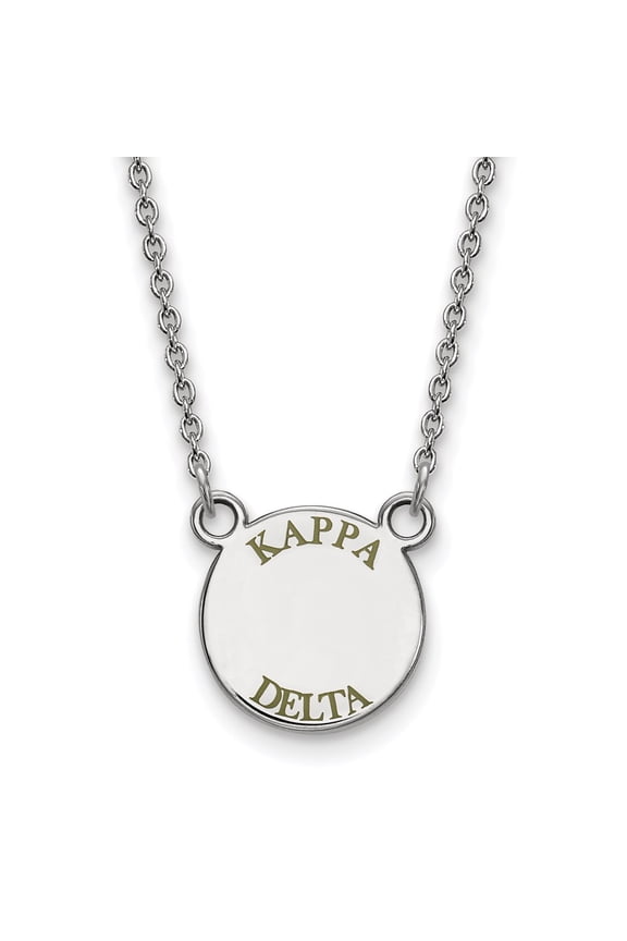 925 Sterling Silver Cable Necklace Chain LogoArt Kappa Delta Sorority Text Small Color Enamel Pendant 18 inch 12 mm