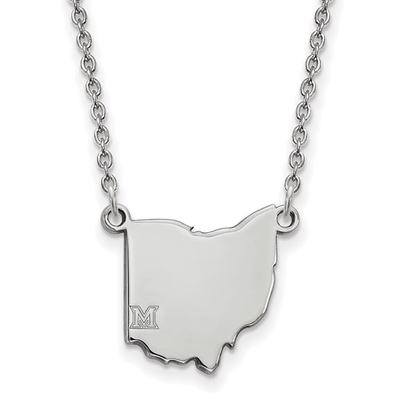 925 Sterling Silver Cable Necklace Chain LogoArt Miami University Ohio Shape 18 inch