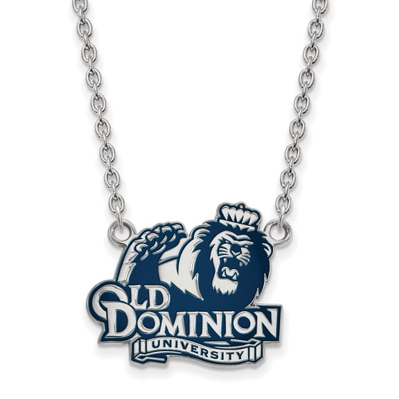 925 Sterling Silver Cable Necklace Chain LogoArt Old Dominion University Large Enameled Pendant 18 inch 23 mm