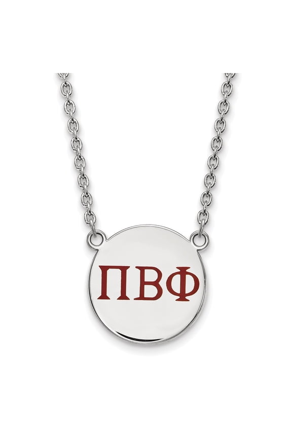 925 Sterling Silver Cable Necklace Chain LogoArt Pi Beta Phi Sorority Greek Letters Large Color Enamel Pendant 18 inch 19 mm