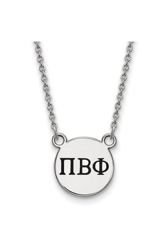 925 Sterling Silver Cable Necklace Chain LogoArt Pi Beta Phi Sorority Greek Letters Small Black Enamel Pendant 18 inch 12 mm