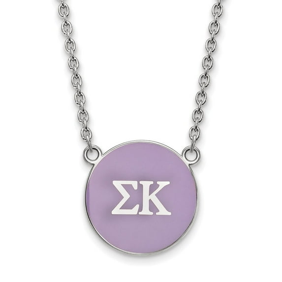 925 Sterling Silver Cable Necklace Chain LogoArt Sigma Kappa Sorority Greek Letters Large Color Enamel Pendant 18 inch 19 mm