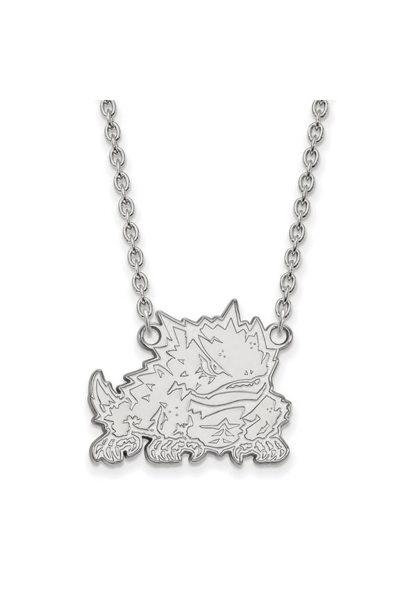 925 Sterling Silver Cable Necklace Chain LogoArt Texas Christian University Horned Frog Large Pendant 18 inch 22 mm