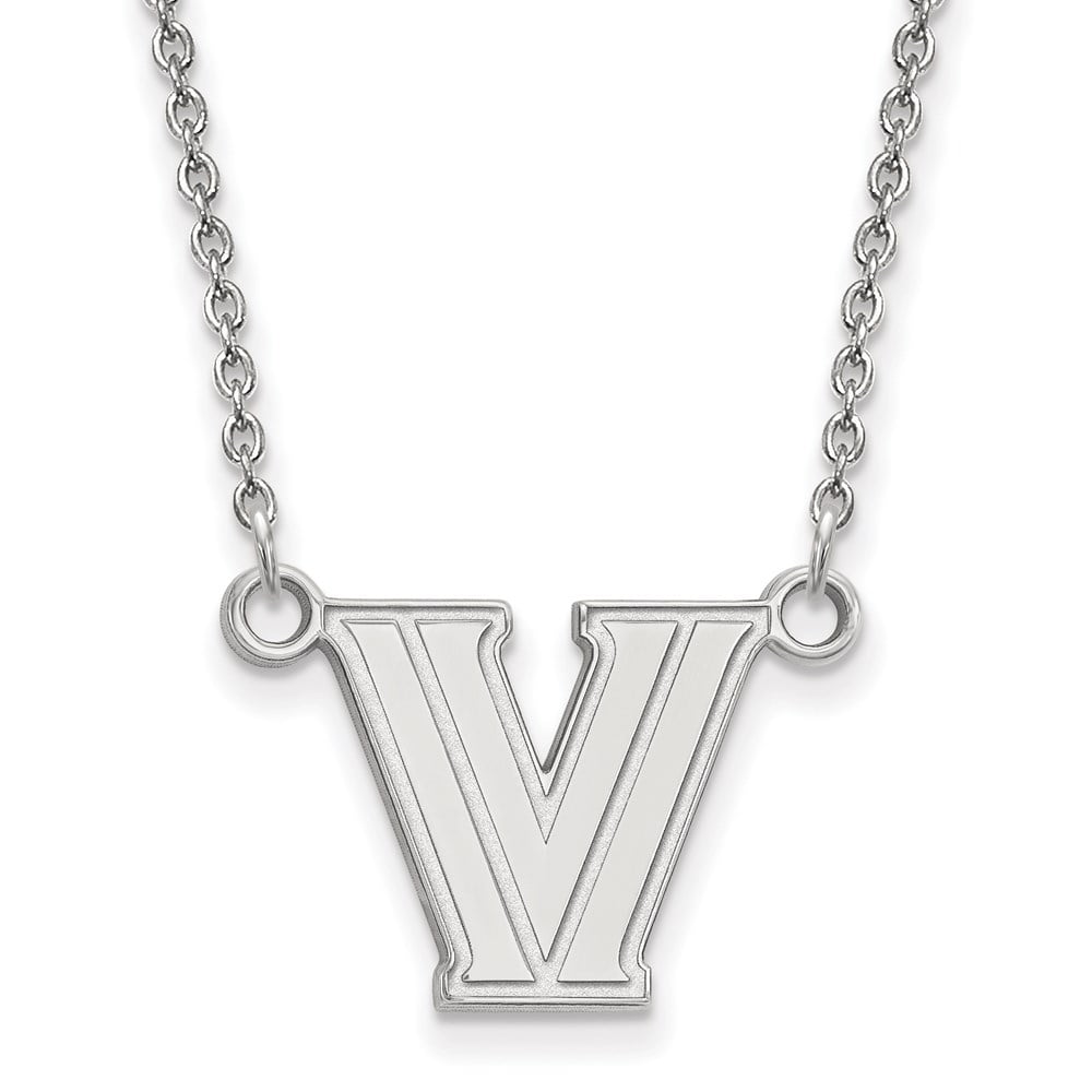 925 Sterling Silver Cable Necklace Chain LogoArt Villanova University Letter V Small Pendant 18 inch 14 mm
