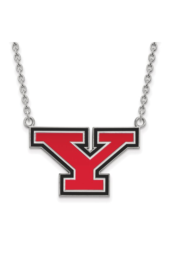 925 Sterling Silver Cable Necklace Chain LogoArt Youngstown State University Letter Y Large Enameled Pendant 18 inch 29 mm