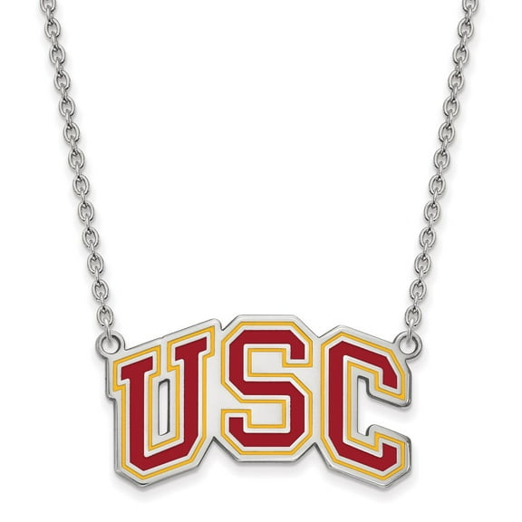 925 Sterling Silver Cable Necklace Chain University of Southern California U-S-C Large Enameled Pendant 18 inch 36 mm