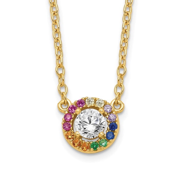 925 Sterling Silver Cable Necklace with Pendants Chain Prizma Gold-tone 14K Flash Gold-plated 16 inch White and Colorful CZ Circle 2 Extender 18 6.7 mm