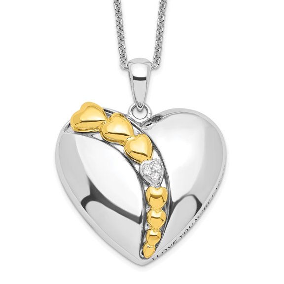 925 Sterling Silver Cable Necklace with Pendants Chain Sentimental Expressions Rhodium and Gold-plated CZ I Love You More Each Day Heart 18 inch Poem Card mm