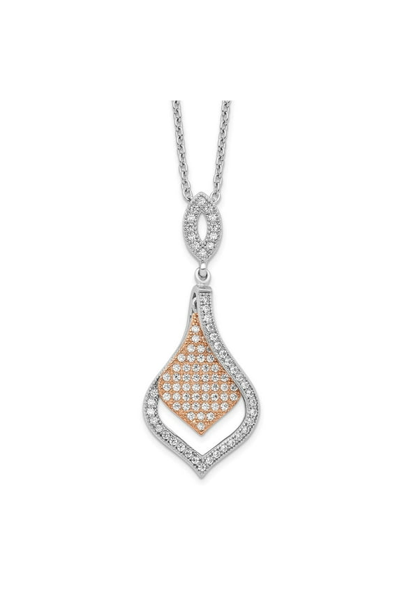 925 Sterling Silver Cable Necklace with Pendants Chain Brilliant Embers Rose Gold-plated 105 Stone 18 inch Micro Pav CZ 2 Extender 20 15 mm