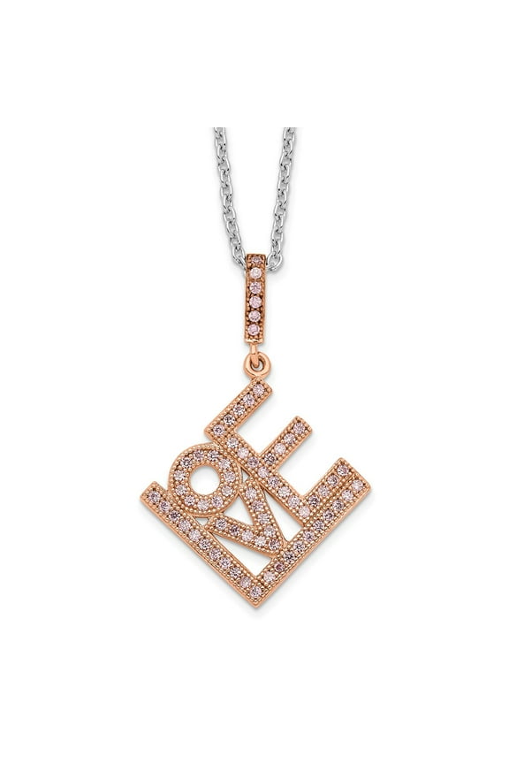 925 Sterling Silver Cable Necklace with Pendants Chain Brilliant Embers Rose Gold-plated 68 Stone 18 inch Micro Pav CZ LOVE 2 Extender mm
