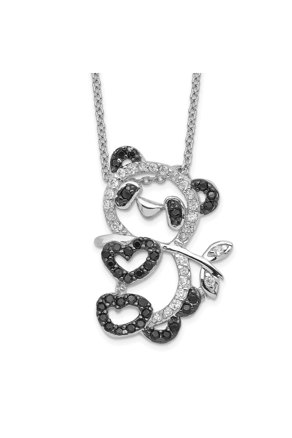 925 Sterling Silver Cable Necklace with Pendants Chain Cheryl M Black Rhodium Accent Brilliant-cut and White CZ Panda 18 Inch 20 mm