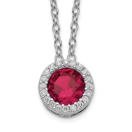 925 Sterling Silver Cable Necklace with Pendants Chain Cheryl M Brilliant-cut Lab Created Ruby and White CZ Round Halo 18 Inch 8.9 mm