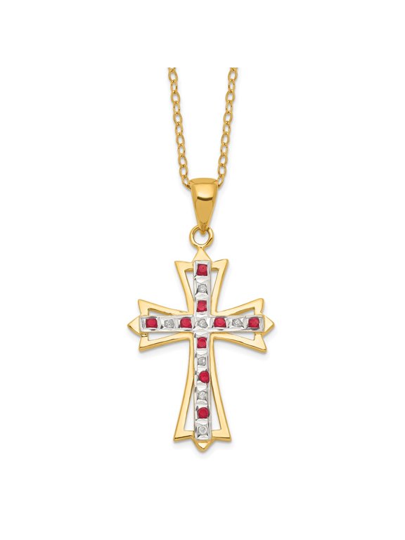 925 Sterling Silver Cable Necklace with Pendants Chain Diamond Fascination Mystique 18K Gold-plated and Ruby Cross 18 Inch 19 mm