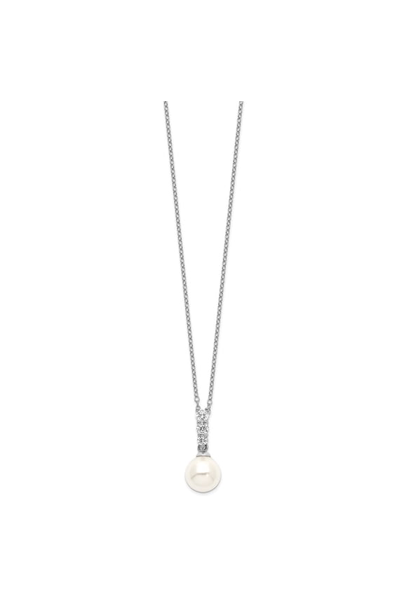 925 Sterling Silver Cable Necklace with Pendants Chain Majestik 8-9mm Imitation Shell Pearl CZ Spring Ring Clasp 17 inch 8 mm